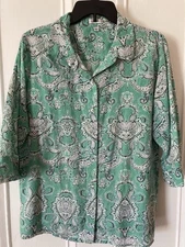 Rebecca Malone Blouse Women’s XL Collar Button Down Paisley Lt. Green Paisley