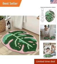 Pink Monstera Leaf Bath Rug 31.5"x25" - Stylish, Non-Slip Comfort for Bathrooms