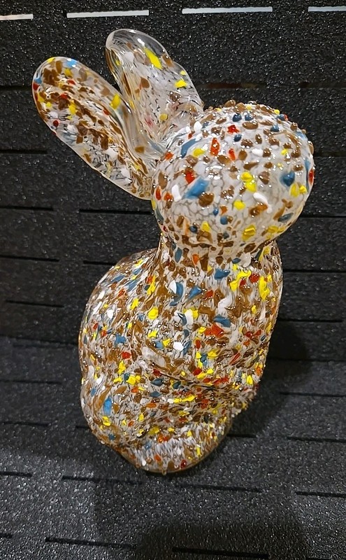 Luke Adams Glass Pink Confetti Bunny Rabbit  Hand Blown USA  