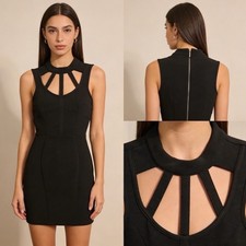 Kardashian Kollection Black Cutout Neckline Bodycon Dress Gold Zipper Womens L