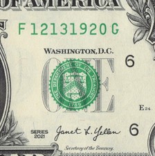 December 13th 1920 Birthday Note in the Serial Number $1 Dollar F12131920G