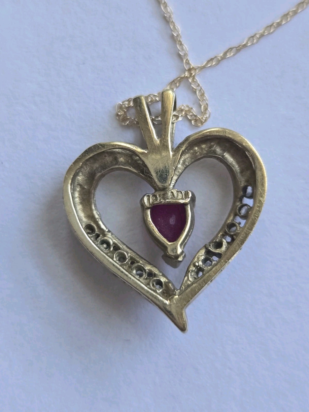 10K Solid Gold Ruby Diamond Accent Heart Pendant … - image 5