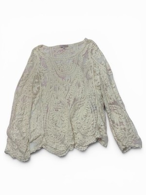 VTG Blu Pepper Women's Floral Mesh Top Size L Long Sleeve Boho Western