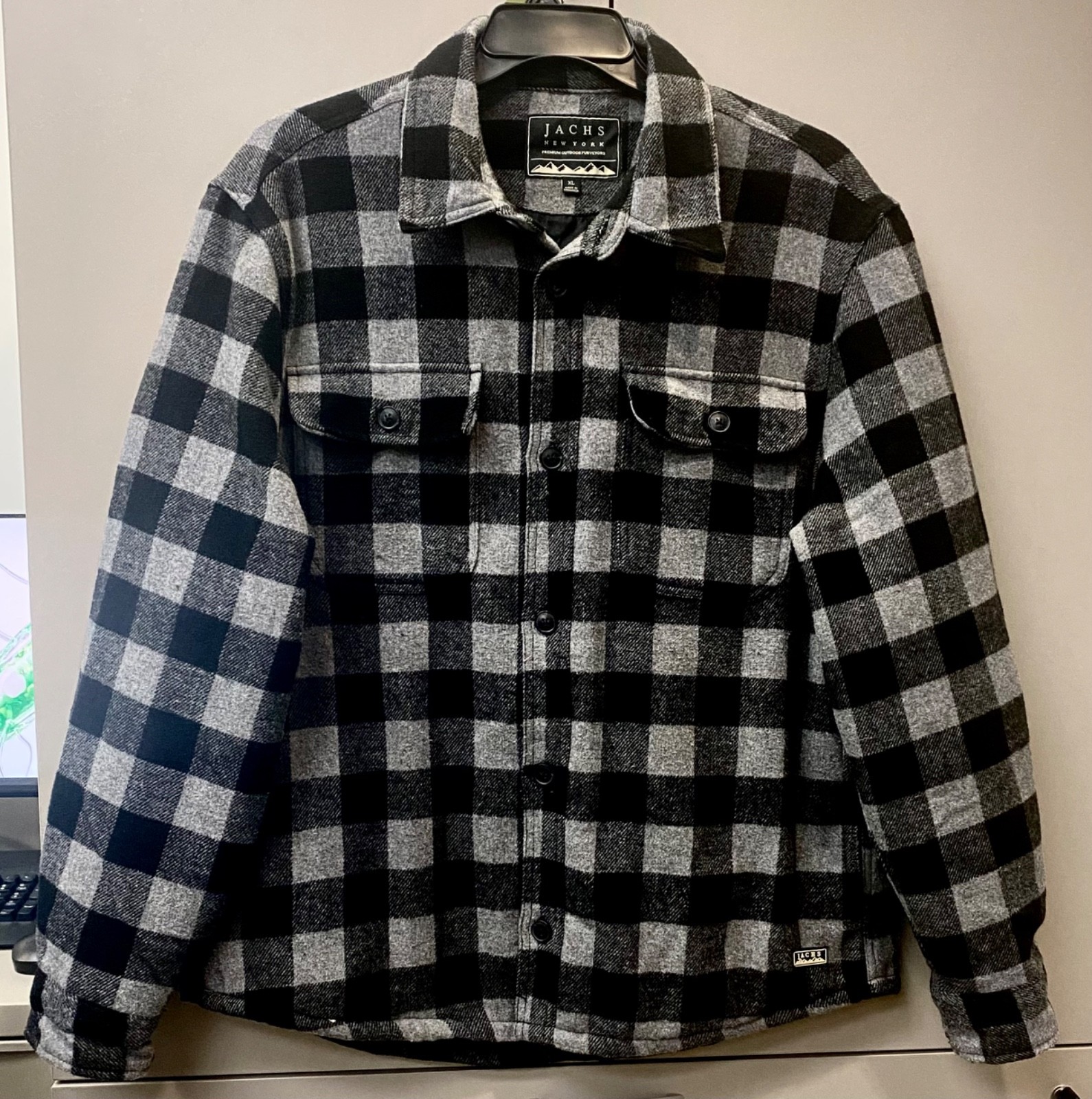 Jachs New York Men’s XL Flannel Overshirt  Shirt-Jacket Hybrid Black Gray Plaid