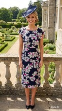 Jacques Vert dress size 16 Navy Floral Evening Occasion Wedding Party cruise