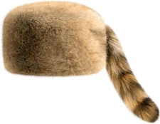 Raccoon Hat with Tail for Women Men Faux Fur Coonskin Raccoon Tail Hat Warm Wint