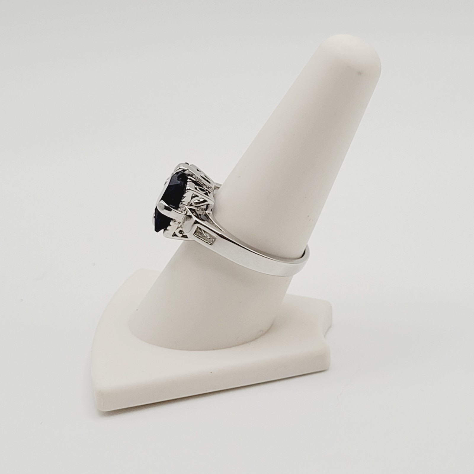 Art Deco Style Blue Square Rhinestone Silver Tone… - image 12