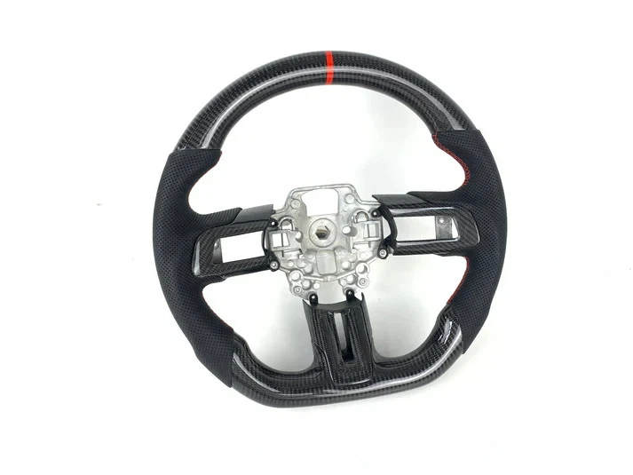 PARA FORD MUSTANG 2018-2023 VOLANTE DE FIBRA DE CARBONO REAL Y CUERO Foto 4 de 4