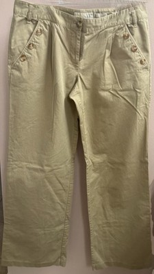 Michael Kors Millbrook Fit Khaki Wide Leg Pleated Side Button Pants Size 14 EUC