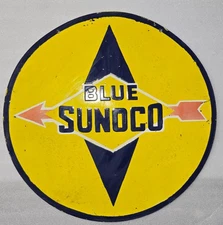 BLUE SUNOCO PORCELAIN ENAMEL SIGN 24'' INCHES DOUBLE SIDED.