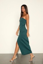 Lulus Farah Strapless Tulip Midi Dress Emerald M