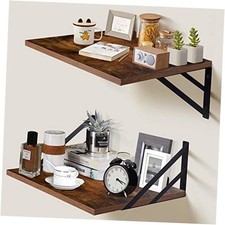 2 Pc Deep Floating Shelves ; 12 Inch Deep Wall Mounted 16W 12D Rustic Brown