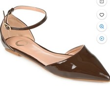 Journee Womens Reba Buckle Pointed Toe Ballet Flats, Brown 8