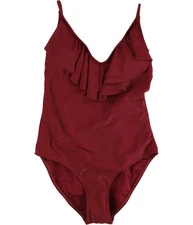 René Rofé Womens Ruffle Crossback One Piece Tankini, Red, Medium
