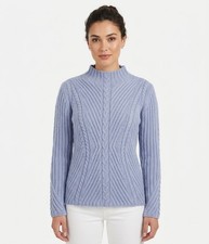 Irelands Eye Women s Size S Wool Kable Knit Sweater Mock Neck Made in Ireland