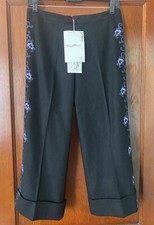VTG NWT Betsy Johnson Wool Floral Embroidered Wide Crop Pant Black Purple NEW 4