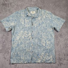 Island Shores blue/green Hawaiian shirt Large Bottom Up Pocket