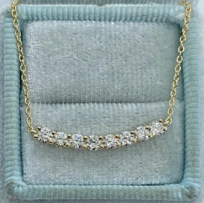 2Ct Round Cut Real Moissanite Women's Bar Charm Pendant 14K Yellow Gold Plated