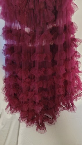 La Femme Size 16 Burgundy Off the Shoulder Sheer Tulle Ballgown $478.00 - Picture 4 of 9