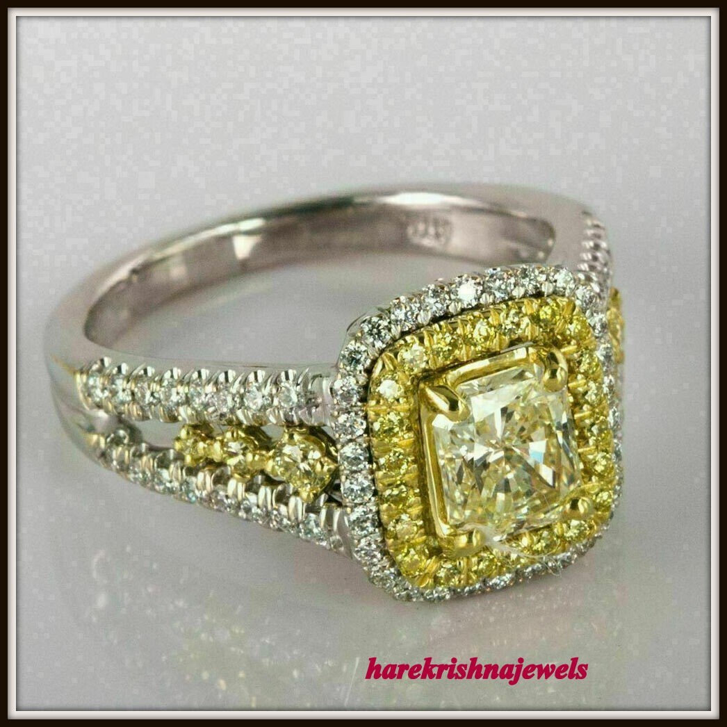 14K 2Tone Gold Over 2CT Radiant LabCreated Yellow Diamond Halo