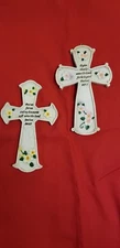 Set Of 2 Inspirational Crosses W/Bible Verses, Ivory Resin, W/Hangers On Back