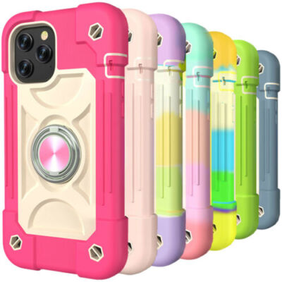 For iPhone 17 Pro Max 16 15 14 13 12 11 Rugged Shockproof Phone Ring Case Cover
