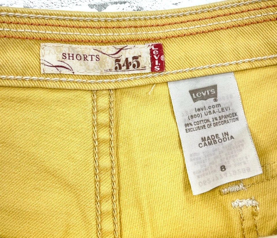 Pantalones Cortos Levis 545 Mujeres 8 Amarillos Tiro Bajo Calce Ajustado Pantalones Cortos Denim Damas De Colección Y2K Nuevos con Etiquetas Foto 4 de 4