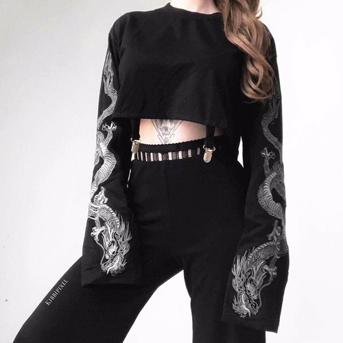 Women Punk T-shirt Long Sleeve Lolita 