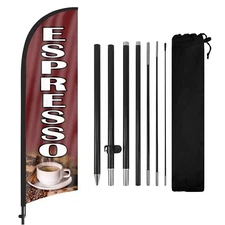 FSFLAG Espresso Feather Flag with Pole and Ground Stake 8FT Advertising Banner