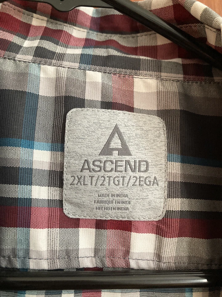 ASCEND 2XLT Red Black Gray L/S Snap Up Plaid Shirt Zipper Pocket Bass Pro Shops - Image 4 of 4