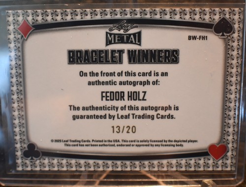 Fedor Holz 2025 Leaf Metal Poker Prismatic Blue 13/20 Bracelet Winners AUTO - Picture 2 of 2