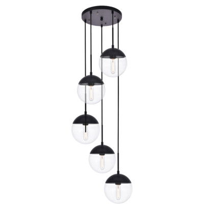 Chandelier Light Fixture Black Pendant Glass Shades Foyer Dining or Living Room