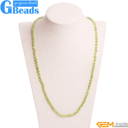 Pendant Round Green Peridot Beaded Necklace Gemstone Long 19-20" Gift Charm - Picture 1 of 17