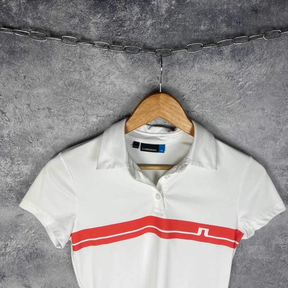 J.Lindeberg Women’s White Polo Shirt Size S Red Stripe Chest Polyester - Image 2 of 4