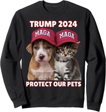 Funny Cat Dog MAGA Trump 2024 Protect Our Pets Gift Unisex Crewneck Sweatshirt