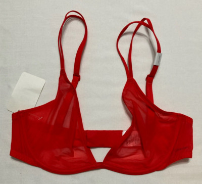 Calvin Klein Sheer Marquisette Unlined Plunge Bra Red 34C