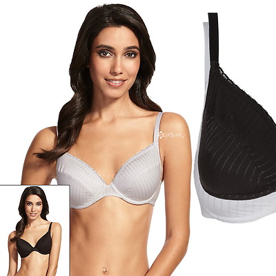 Damen Ex M&S 2er-Pack Bügel-BHs mit voller Tasse A-DD gestreiftes Design Waderverkleidung