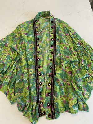 Artisan De Luxe Womens Large Open Front Floral Top Tunic Embroidered Boho Fest