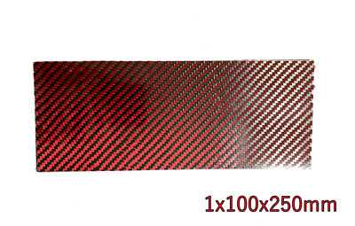 Black Red Real Carbon Fiber Twill Sheet Panel Plate Plain 1mm x 100mm x 250mm