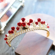 6cm Tall Red Rose Crystal Wedding Prom Princess Queen Tiara Crown For Women
