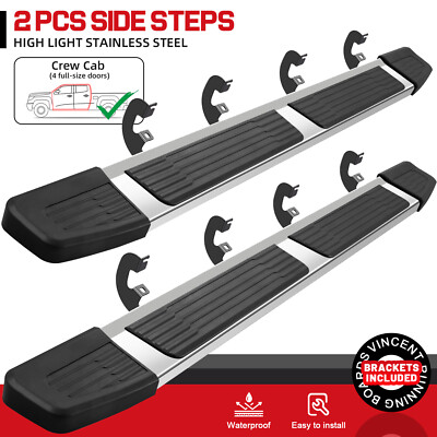 For 19-25 Silverado/Sierra 1500 Crew Cab 6'' Step Nerf Bar Running Board S/S S