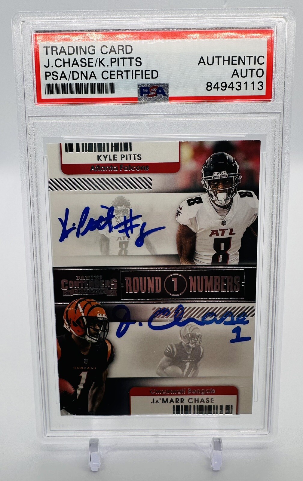JAMARR CHASE/ KYLE PITTS DUAL SIGNATURE Contenders Rookie Round 1 PSA/DNA AUTH