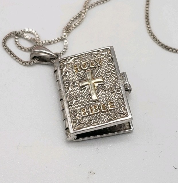 STERLING SILVER HOLY BIBLE BOOK PENDANT NECKLACE eBay