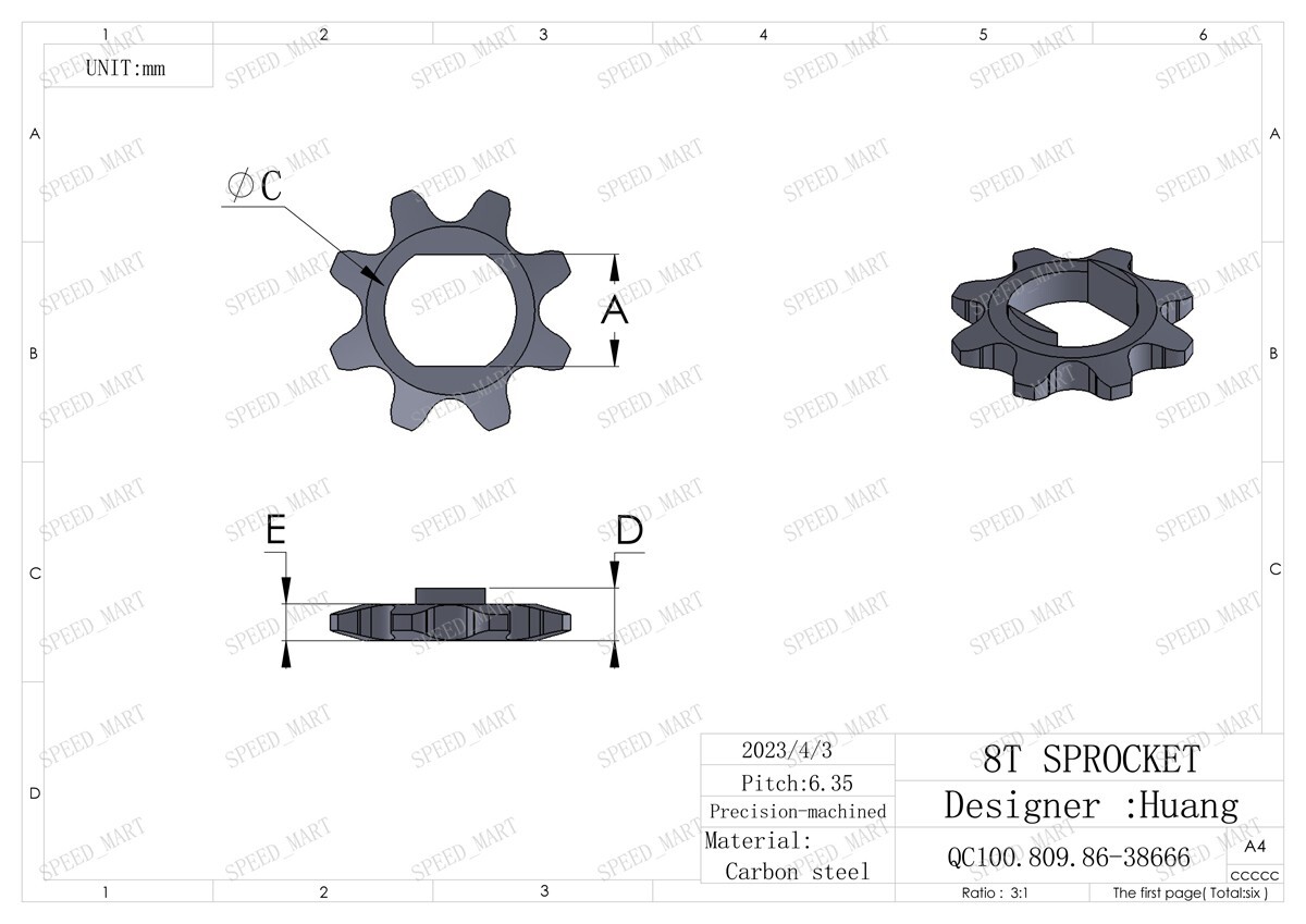 8 Tooth Sprocket Dual D-bore use with #25 chain electric scooter