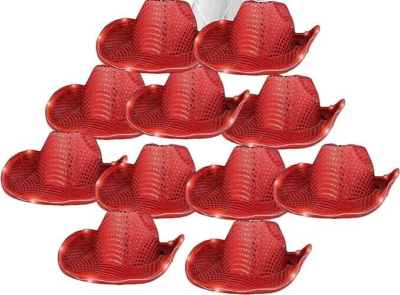 12X Red LED Sequin Light Up LED Cowboy/ Cowgirl Hat By Party  display picture 1