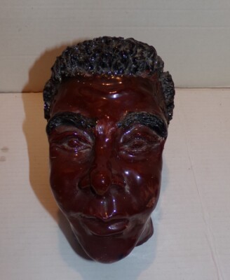 Head Art Sculpture Heavy Plaster or Clay Head Bust Statue African American Man