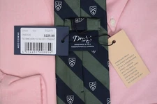 Drake's London Green/Navy Repp Stripe Heraldic Shield Crest Silk Club Tie (NWT)