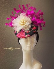 Kentucky Derby Fascinator Fuchsia Hot Pink Black Hat Royal Ascot Off White Bride