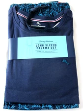 Tommy Bahama Men's Long Sleeve Island Life 2 Piece PJ set Tropical Navy Blue NWT