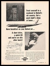 1964 United Airlines New York City Flight To Denver Ski Resorts Vintage Print Ad